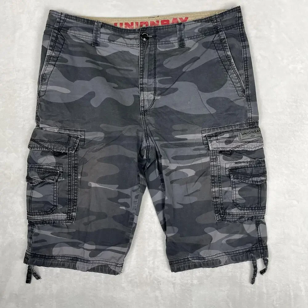 Vintage Unionbay Cargo Shorts Mens 36 Gray Camo 13 Inseam Utility Y2K